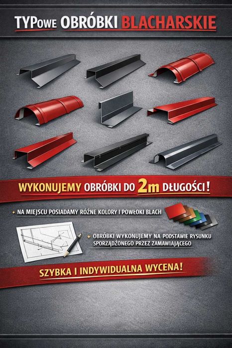 Obróbki blacharskie dachowe wiatrownice pasy podrynnowe nadrynnowe