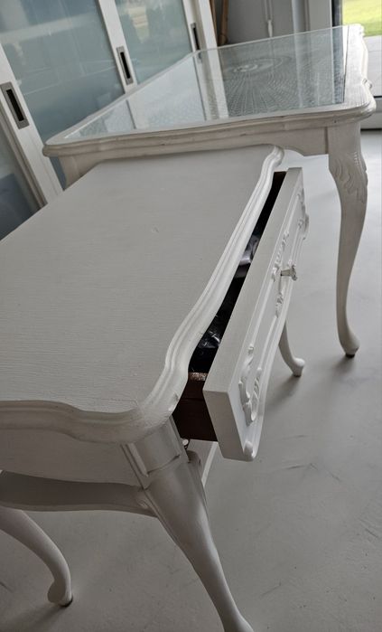 Ława drewno szyba plecionka wiedeńska bielone