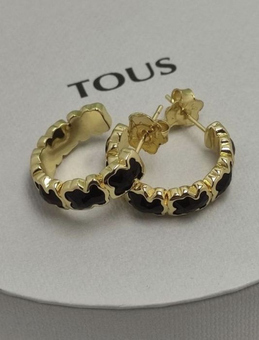 Kolczyki z misiem żółte srebro vermeil 925 z onyksem