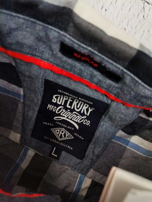 rękaw szyi 85cm SUPERDRY Tall slim krata M/L szer56/dł76cm  vintage