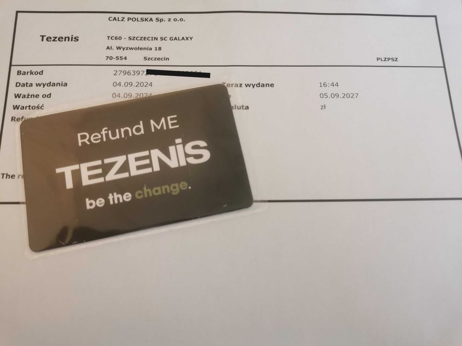 Karta podarunkowa do sklepu Tezenis o wartości 450 zł