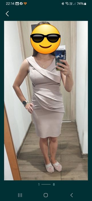 Sukienka elegancka chrzciny wesele M 38 pudrowy róż