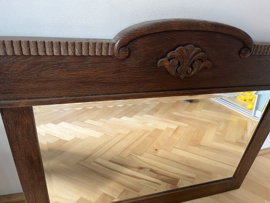 Kryształowe duże lustro, drewniana rzeźbiona rama