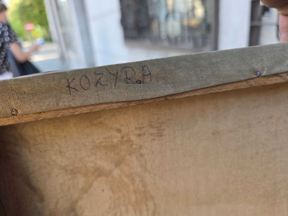 Stary obraz olejny na płótnie pejzaż Kozyra
