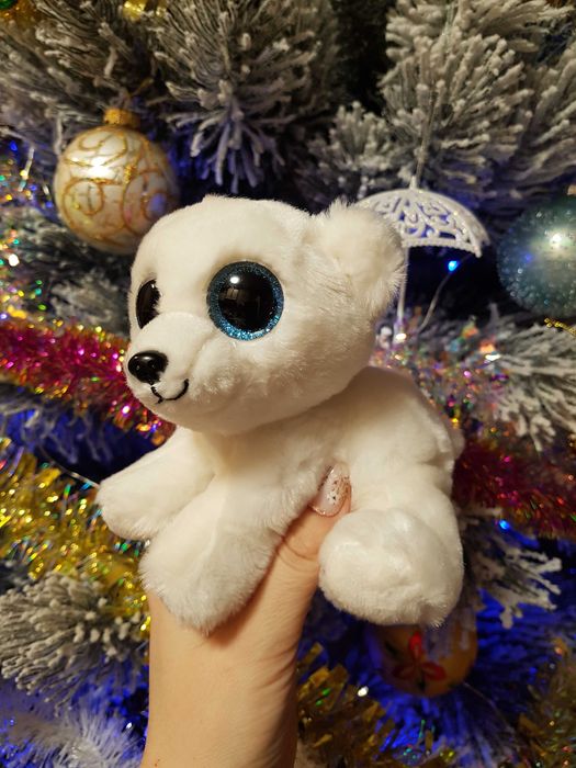 TY Beanie Boos глазастик белый мишка, полярный медведь ARI 15 см