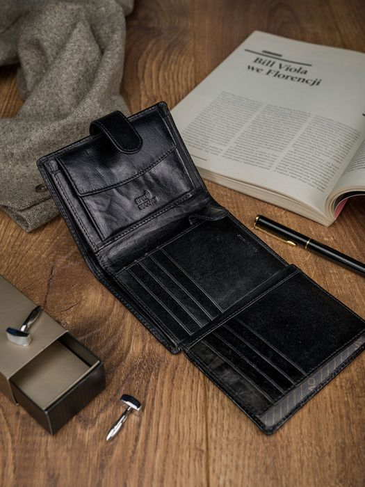 skórzany portfel na karty z eleganckimi przeszyciami - rovicky