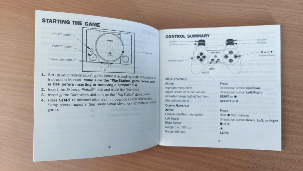 PS1 Extreme Pinball (manual e capa da frente)