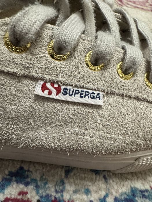 Сірі замшеві шкіряні кеди на платформі натуральна шкіра superga