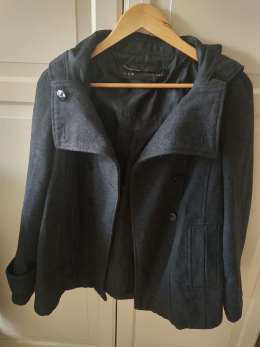 Zara basic, przejściowy płaszczyk wełniany (55%) może być ciążowy
