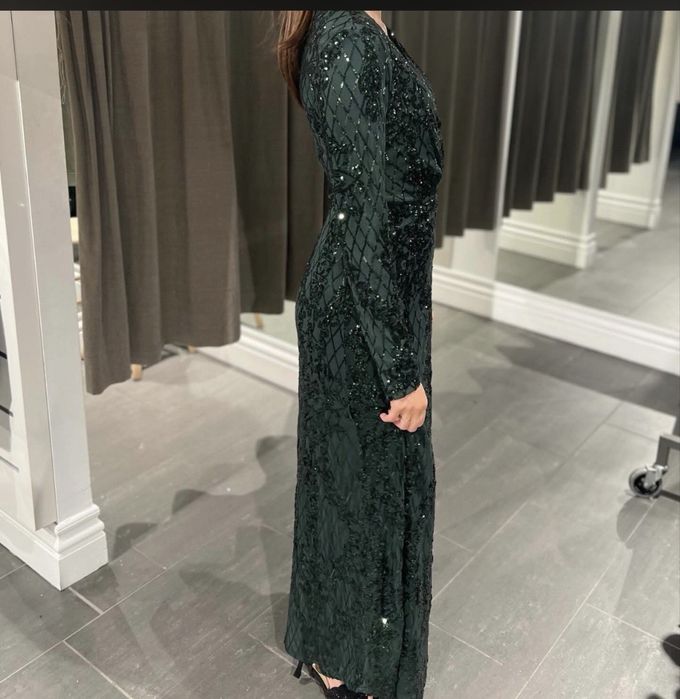Красивое длинное платье с пайетками / Изумрудна сукня / Оригінал