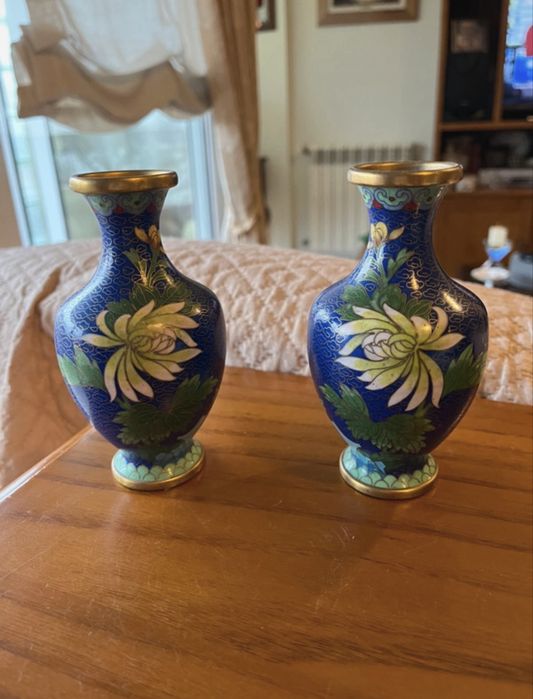 Conjunto 2 Jarras cloisonné azuis com flores