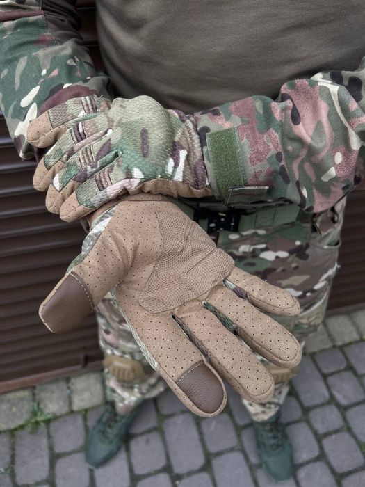 Повнопалі тактичні рукавиці з перфорацією Мультикам Олива Койот М L XL