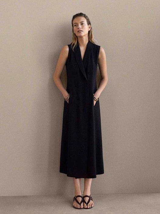 Vestido comprido smoking, Massimo Dutti
