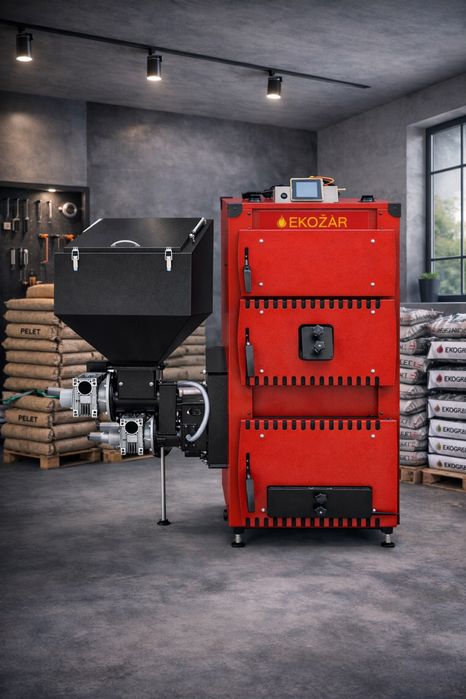 Kocioł Z Podajnikiem 15 kw < 140m2 Piec na Pellet Groszek i Drewno