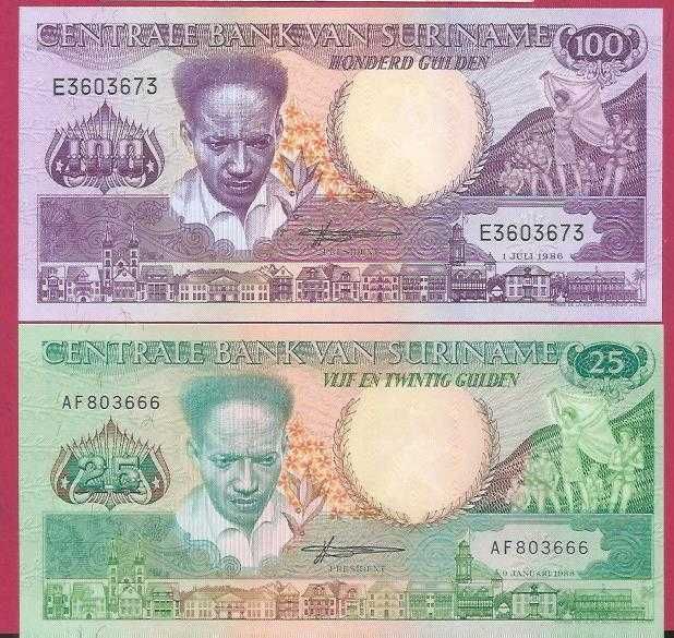 NOTAS  2   SURINAME  25 E 100  NOVAS