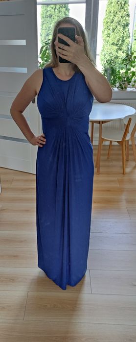 Elegancka ciemnoniebieska sukienka maxi L 40 XL 42  wesele impreza