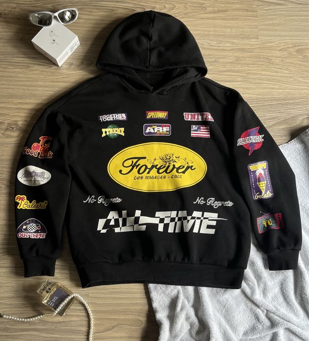 Bluza hoodie y2k patch racing nadruk z kapturem