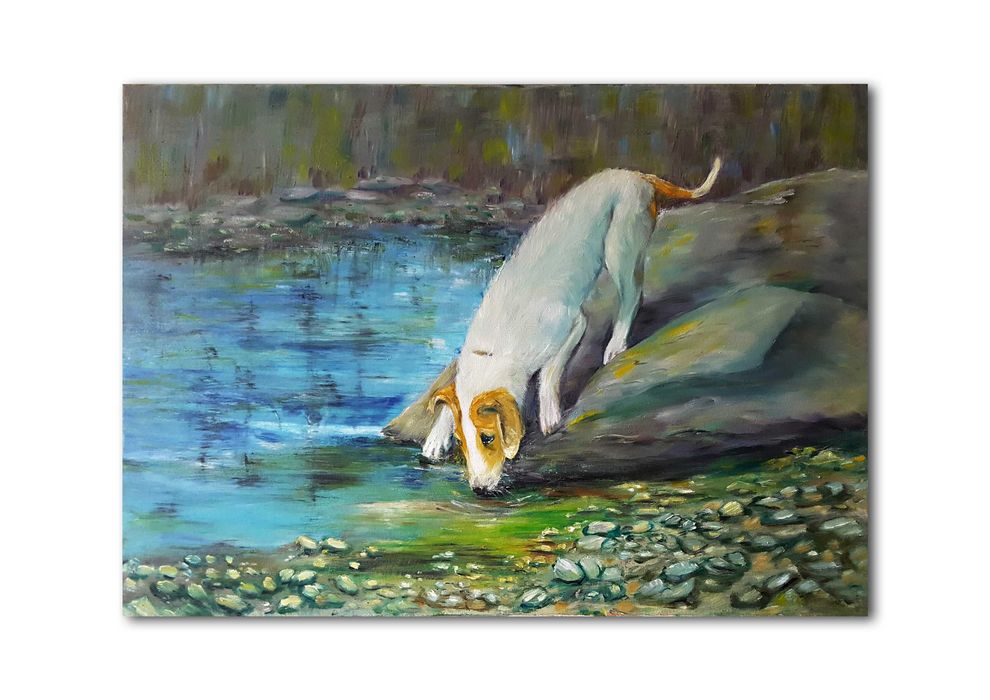 Obraz olejny ręcznie malowany 50x70 cm "Pies"