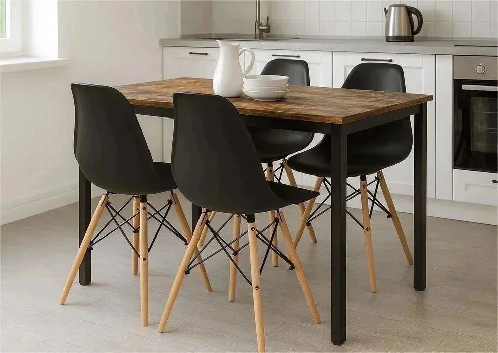 NOWY Stół Z Krzesłami 120x60 cm Do Kuchni Salonu Jadalni Kawalerki Wąski Kuchenny Biały Dąb Sonoma Czarny Loftowy Loft Metalowy Stolik Krzesła OKAZJA!