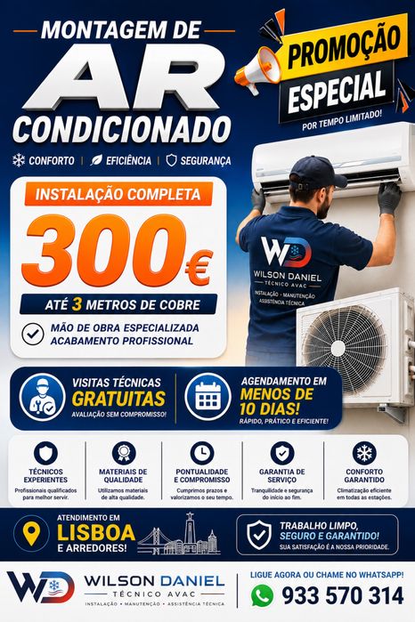 Instalação Profissional de Ar Condicionado – Desde 300€