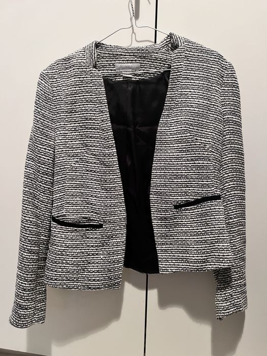 Marynarka tweedowa H&M czarno-biała, krótka boucle