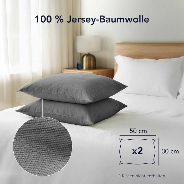Poszewki na poduszki 30 x 50 cm, 2 szt, 100% bawełna dżersej, 150 g/m2