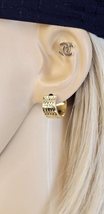 Złote kolczyki frezowane szerokie kółka próba 585 14k