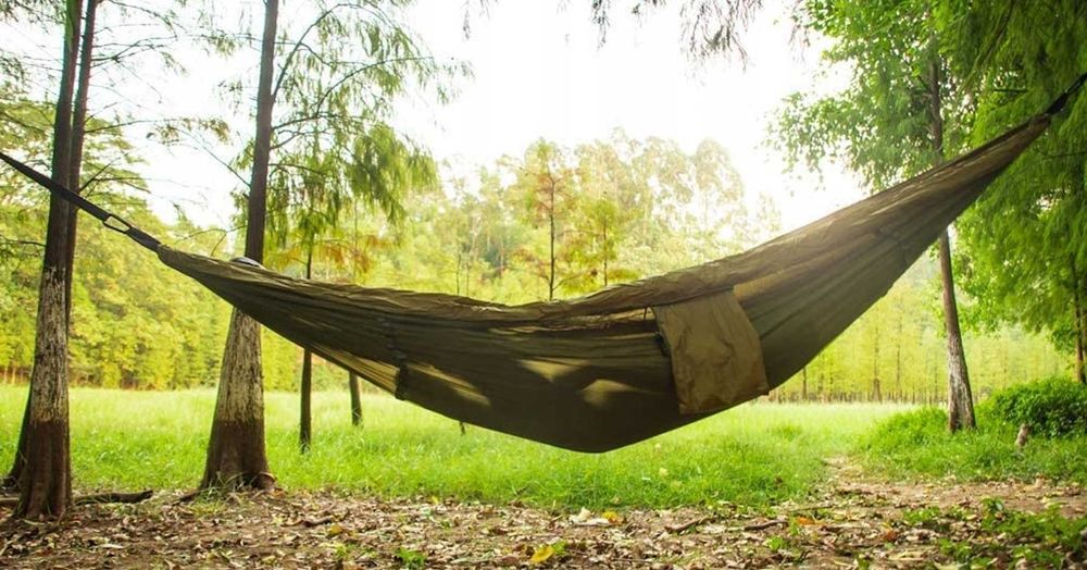 Nowy Zestaw 2w1 Hamak 2os Turystyczny Moskitiera Biwak+ GRATIS płaszcz