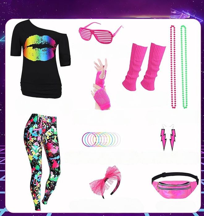 Damski Strój Kostium Przebranie Lata 80 Halloween Retro Neon Disco XXL