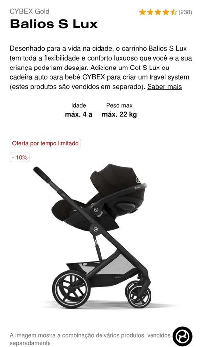 Vendo carrinho, babycoque e base isofix com adaptadores - cybex