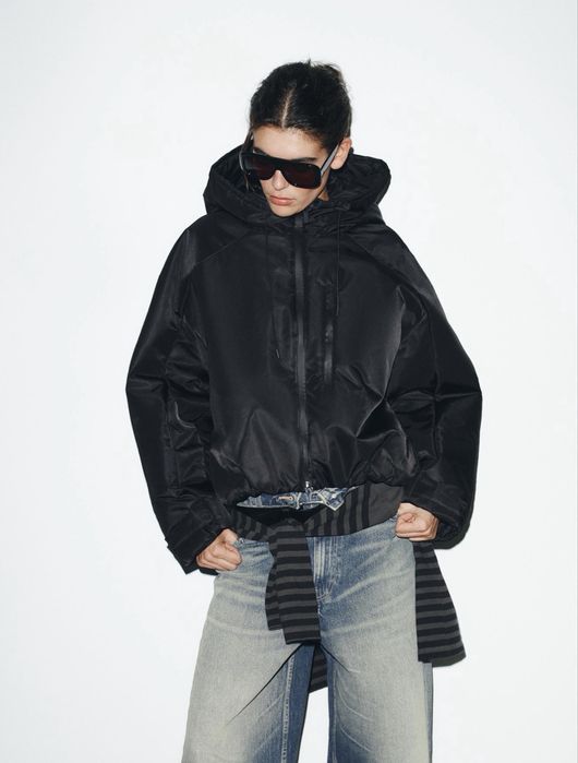 Куртка zara water repellend windproof puffer jacket with hoodie