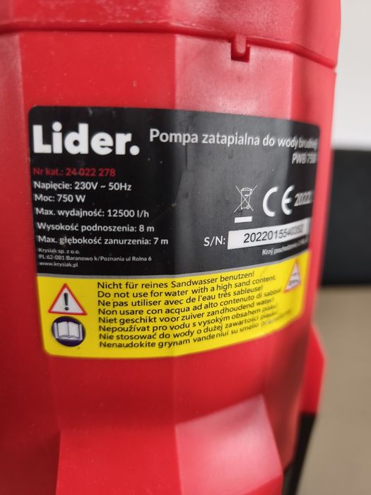 Pompa do wody LIDER 750w