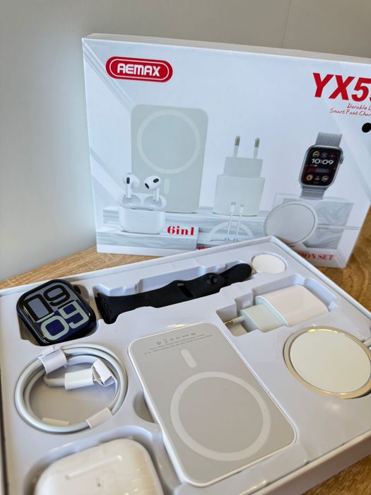 Smartwatch Kit 6 em 1 — Relógio Inteligente com Fones, Power Bank Magnético e Carregador