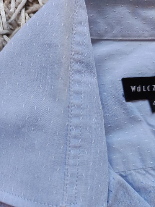 Męska koszula Wólczanka 40 niebieska błękitna tłoczony biały wzór