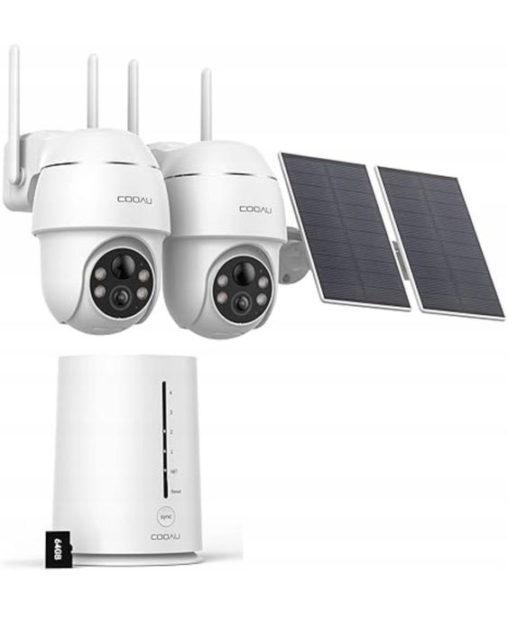 2x Kamera zewnętrzna z panelem solarnym + HUB COOAU C7