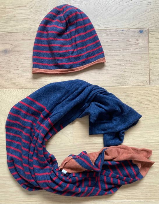 Komplet szalik i czapka granat rudy czerwony unisex L.O.G.G. H&M
