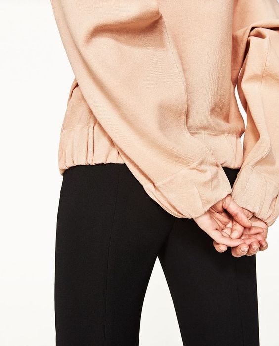 Bluza ZARA sweter brzoskwiniowy M pudrowy morelowy bufki jesien