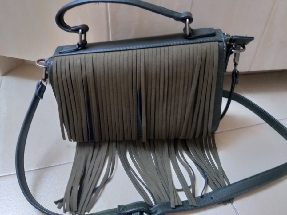 Torebka ciemna zieleń frędzle