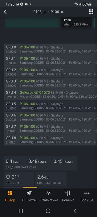 Ферма майнинг Gigabyte nvidia 1060 6 gb Samsung 8 штук, Sapphire rx580