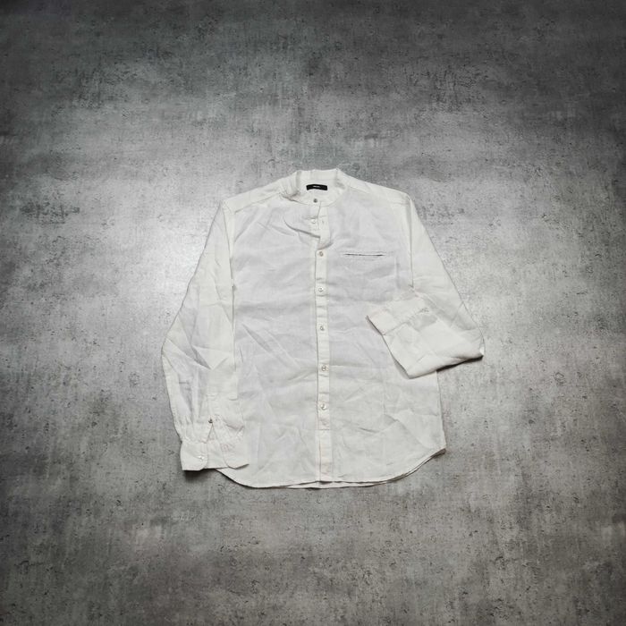 MĘSKA Elegancka PREMIUM Koszula Len Biala Designer Diesel Industry Logo