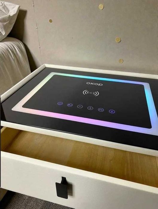 Тумба для спальні з зарядкою Qi Type C RGB підсвіткою та двома ящиками