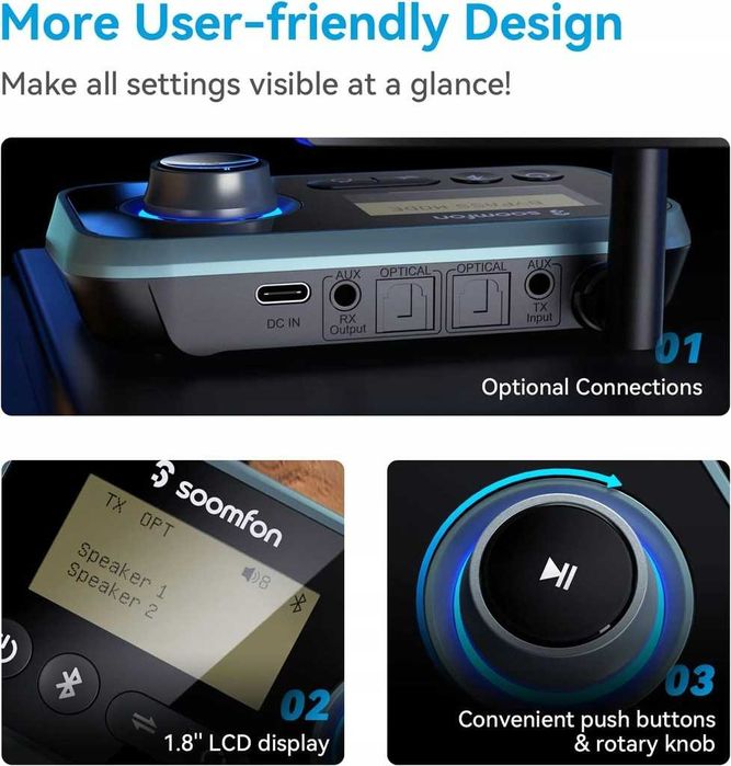 Adapter audio Bluetooth 5.0 SOOMFON Bluetooth nadajnik 3w1 BT17