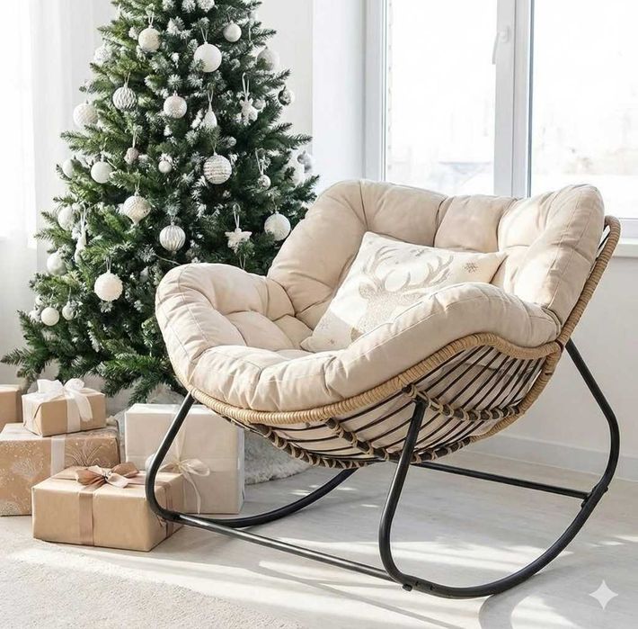 Fotel bujany biały wygodny rattanowy – do domu