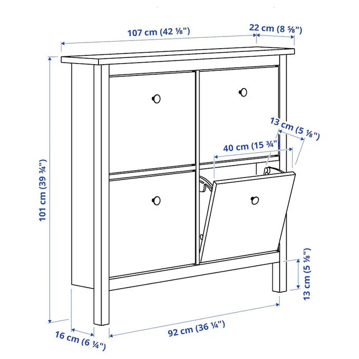 HEMNES Sapateira c/4 compartimentos, branco, 107x22x101 cm
