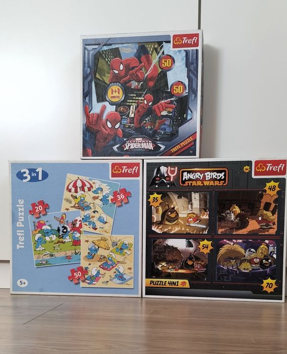 Puzzle Trefl 3 zestawy Smerfy Angry Birds Star Wars Spiderman