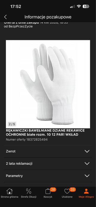 Rękawiczki  białe rozm. 10