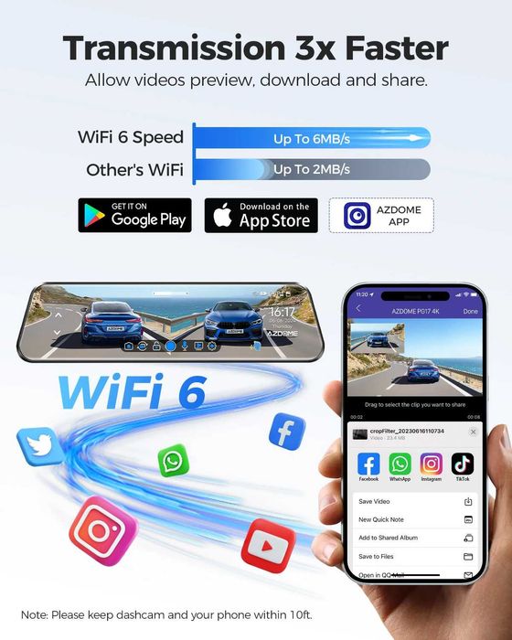 Дзеркало-відеореєстратор 4k + задня камера AZDOME PG17 WiFi GPS 12"