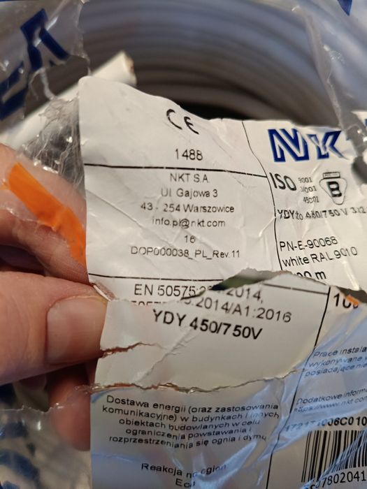 Przewód elektryczny YDY żo 3x2,5 750V NKT /100m 
Wybaczci