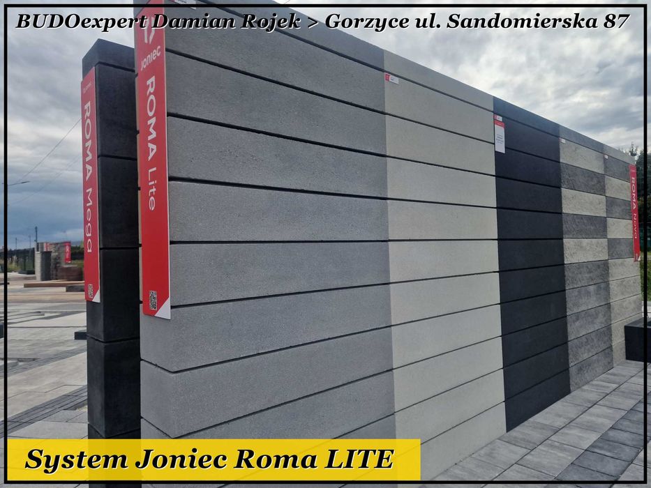 Nowoczesny bloczek XXL na ogrodzenie Joniec Roma MEGA 75 SNOW od ręki