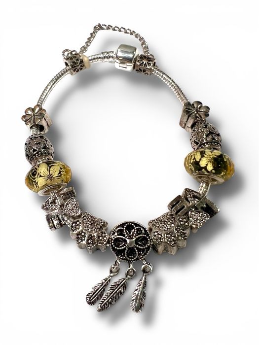 Posrebrzana bransoletka z charmsami, styl Pandora, nowa